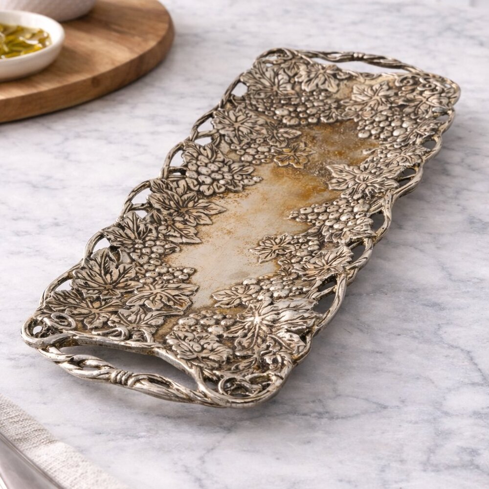 Vintage Godinger Silver Grape Tray Ornate Bar & Table Decor